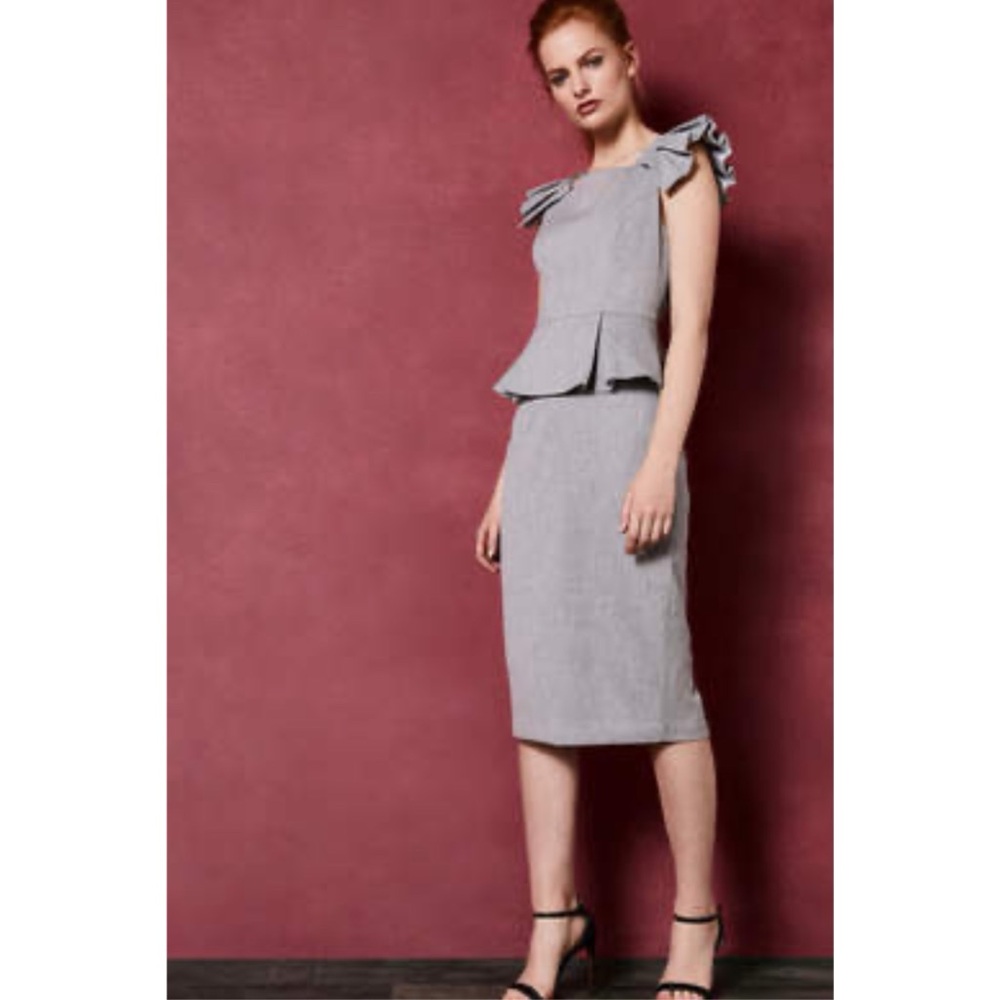 Ted Baker Daizid Elegant Gray Peplum Fitted Dress Sz US 12 Or Ted Sz 5